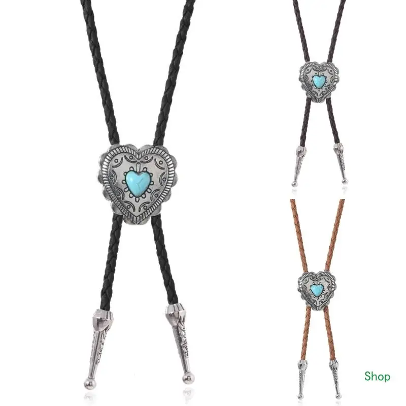 

Dropship Pack of 3 Metal Heart Stone Bolo Tie for Cowboy Vest and Shirt Jewelry Necklace for Unisex Western Leather Cord Necktie