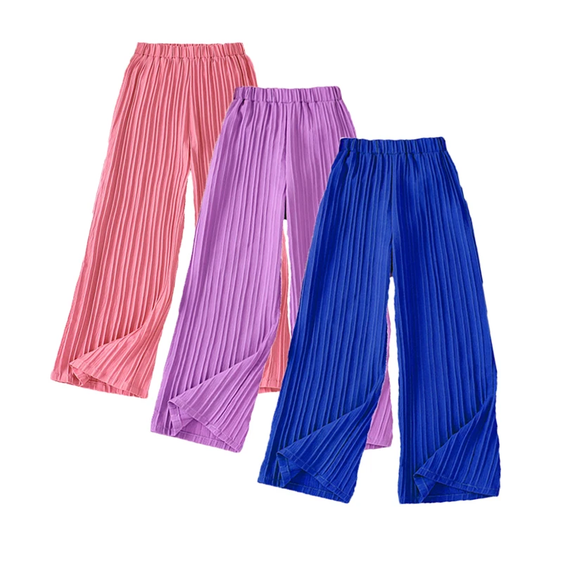 Pantaloni lunghi traspiranti casual larghi da ragazza Pantaloni estivi da 8-12 anni Pantaloni classici a gamba dritta alla moda color caramello per ragazze