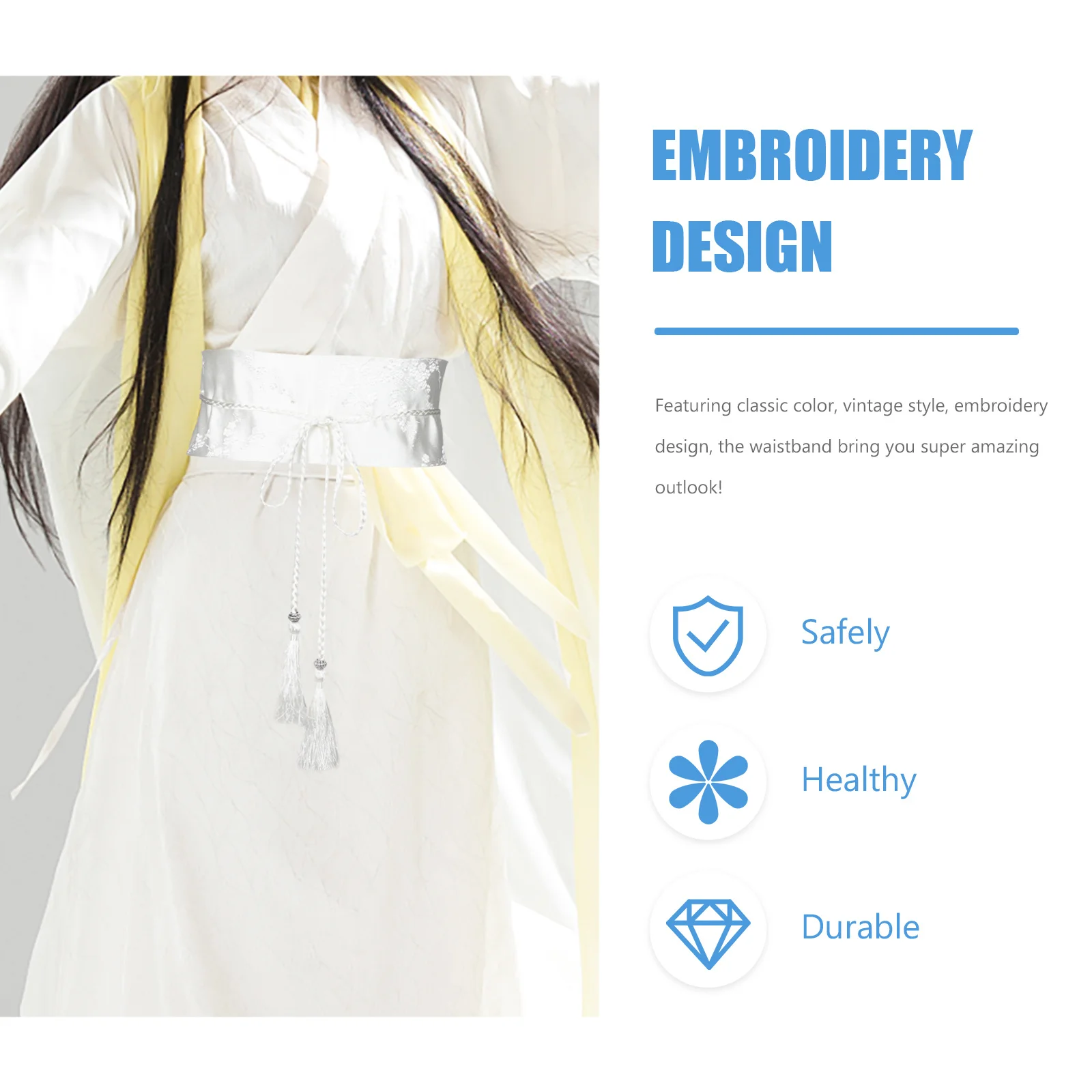 المطرزة واسعة وشاح المرأة Hanfu حزام الصينية حزام شرابة الملحقات خمر نمط دائم موثوقة سهلة ارتداء إزالة