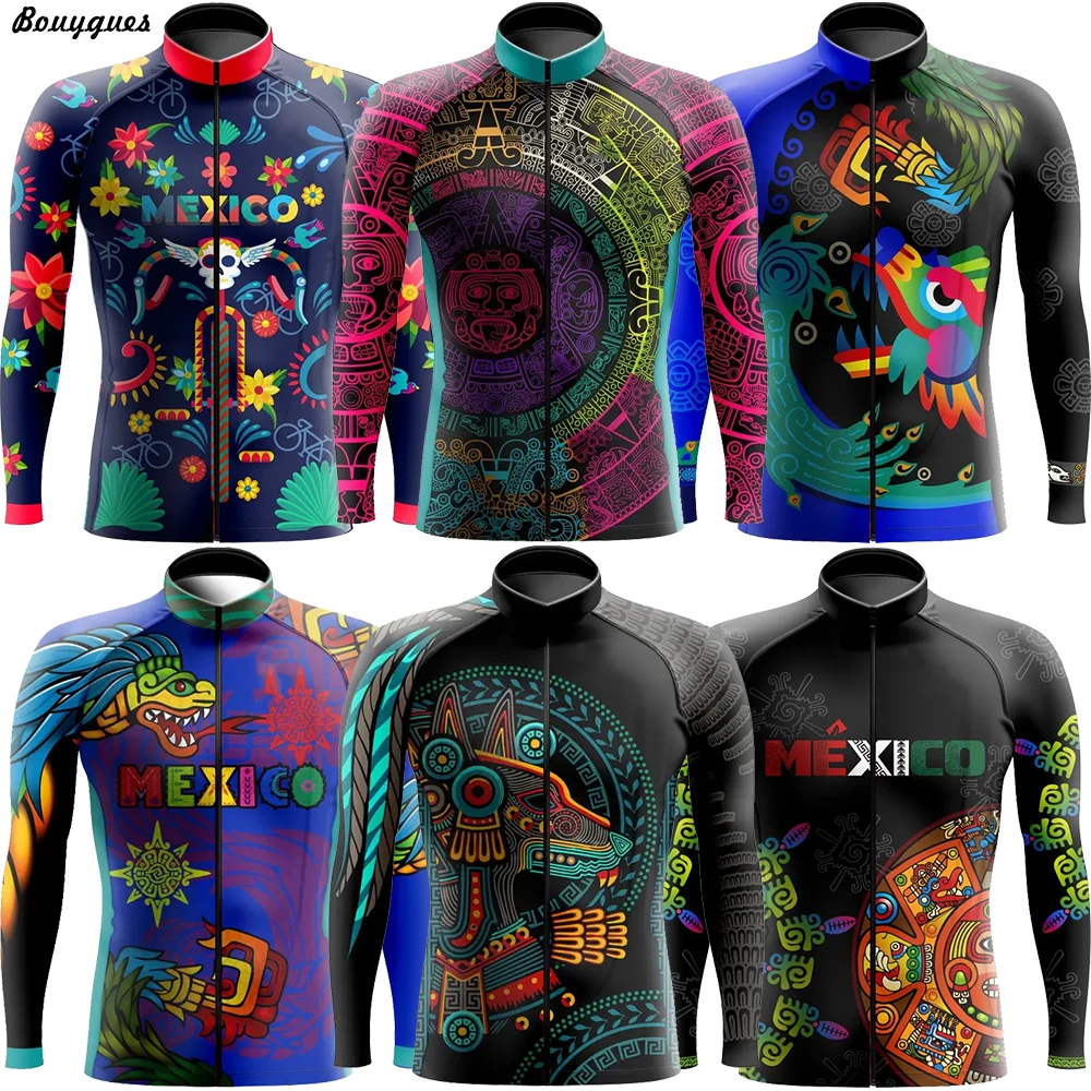 Team Pro Mexico Cycling Jersey Set Long Sleeve Mountain Bike Cycling Clothing Breathable MTB Bicycle Clothes Wear for Mans