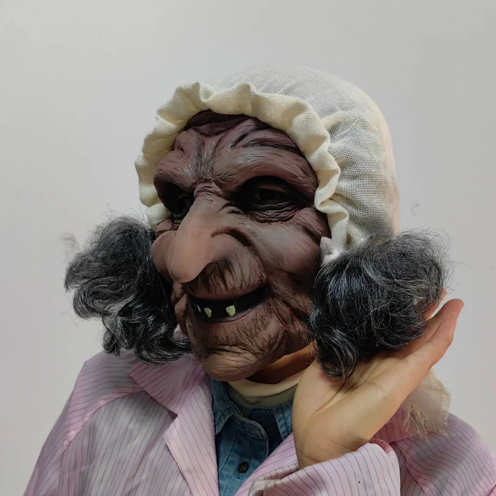 Old Lady Witch Latex Mask Realistic Granny Mask Warty Nose Lifelike Elderly Face Mask for Costumes Pranks and Masquerade Party