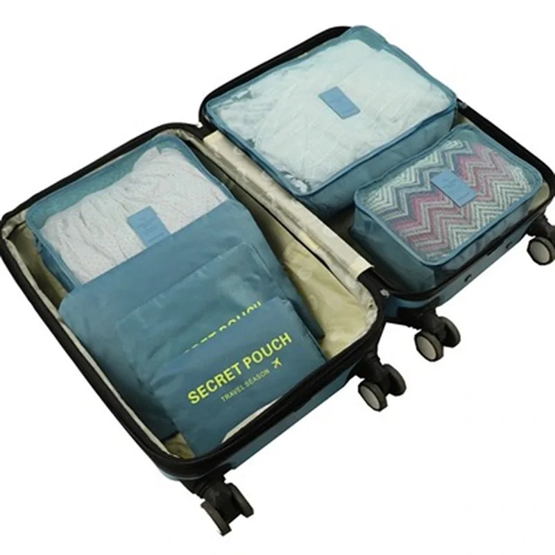 Sacos De Armazenamento De Roupas De Viagem Impermeáveis, Bolsa De Organizador De Bagagem Portátil, Cubo De Embalagem, 6 Cores, Estoque Local, Venda Quente, 2024, 6 Pcs