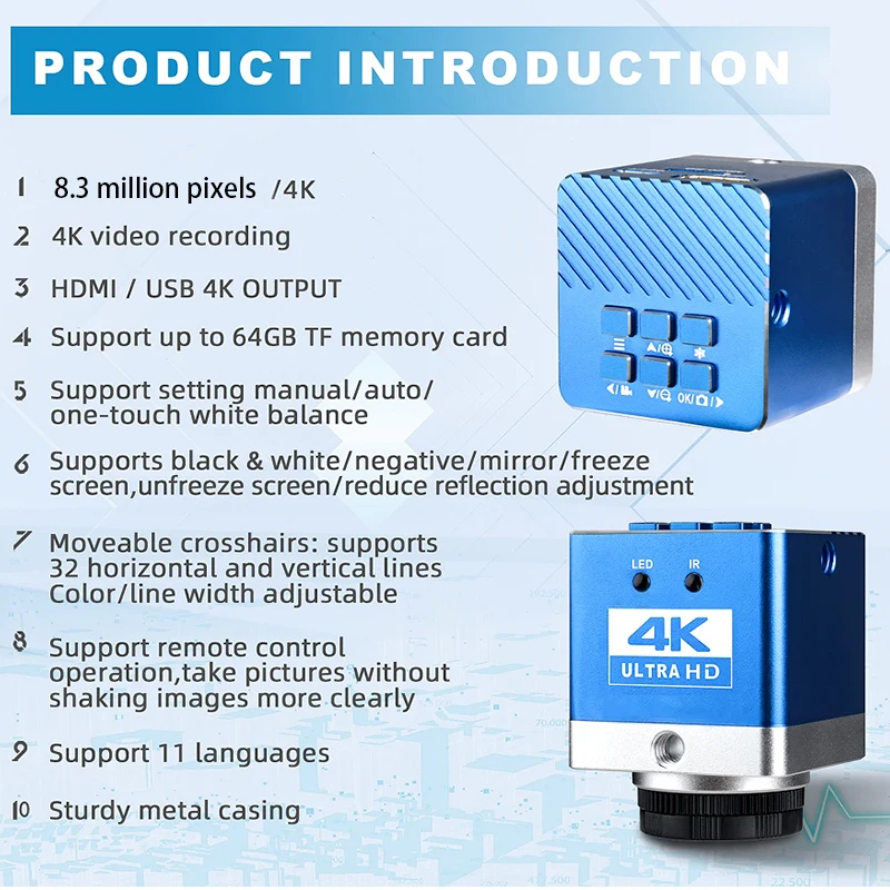 150X Camera 4K HDMI Port Industrial Microscope with Adjustable Metal Arm Stand Bracket for PCB Soldering And Phone Repair