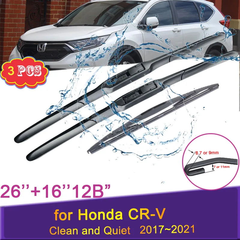 3X Car Wiper Blades Set Kit for Honda CR-V CRV CR V 5 2017 2018 2019 2020 2021 Front and Rear Windshield Wipers Auto Accessories