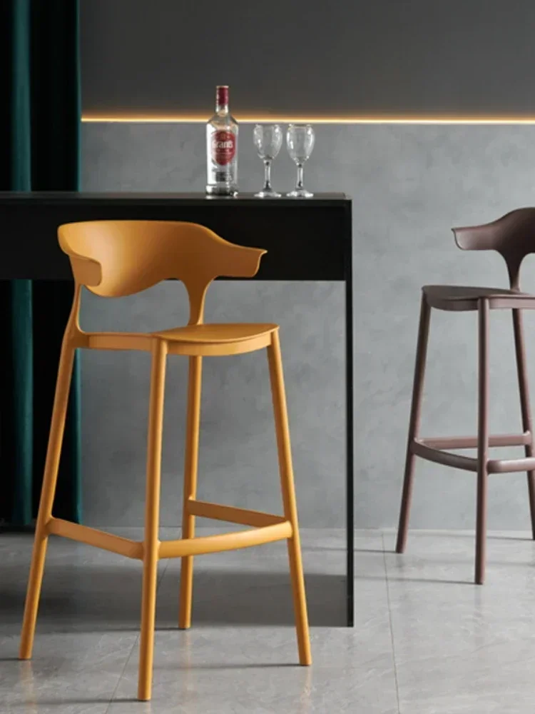 Nordic Simple Bar Stools Modern Minimalist Plastic Chairs Stackable High Stool with Backrest Space-Saving Design