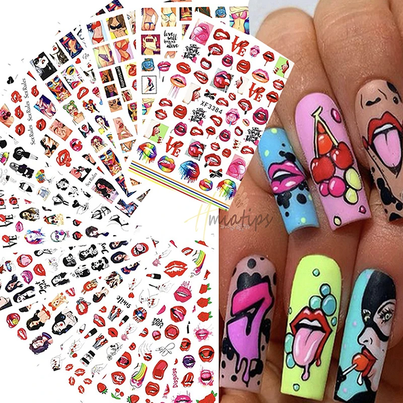 3D  Lips Nail Art Stickers Sexy Hot Lips Girl Slider Self-adhesive Manicure Nail Art Supplies DIY Manicure Accessories