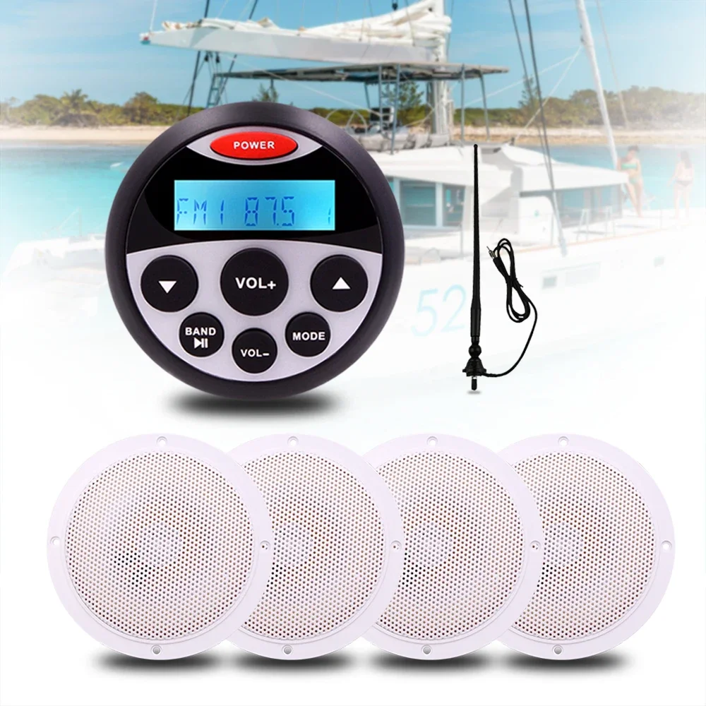 Marine Bluetooth Radio Stereo Audio FM AM MP3 Player + 4