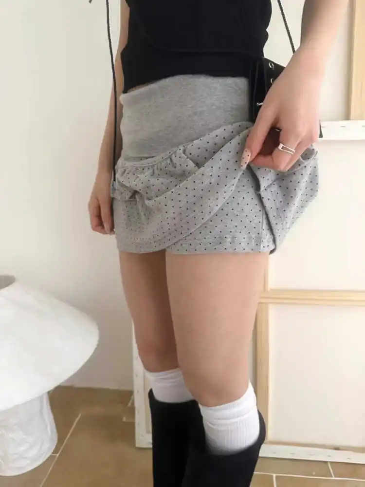 

Осень-зима 2022, женская корейская модная мини-юбка в горошек, 2000-е годы, Y2k Gyaru-кюлоты Kpop с высокой талией, кокетка в студенческом стиле