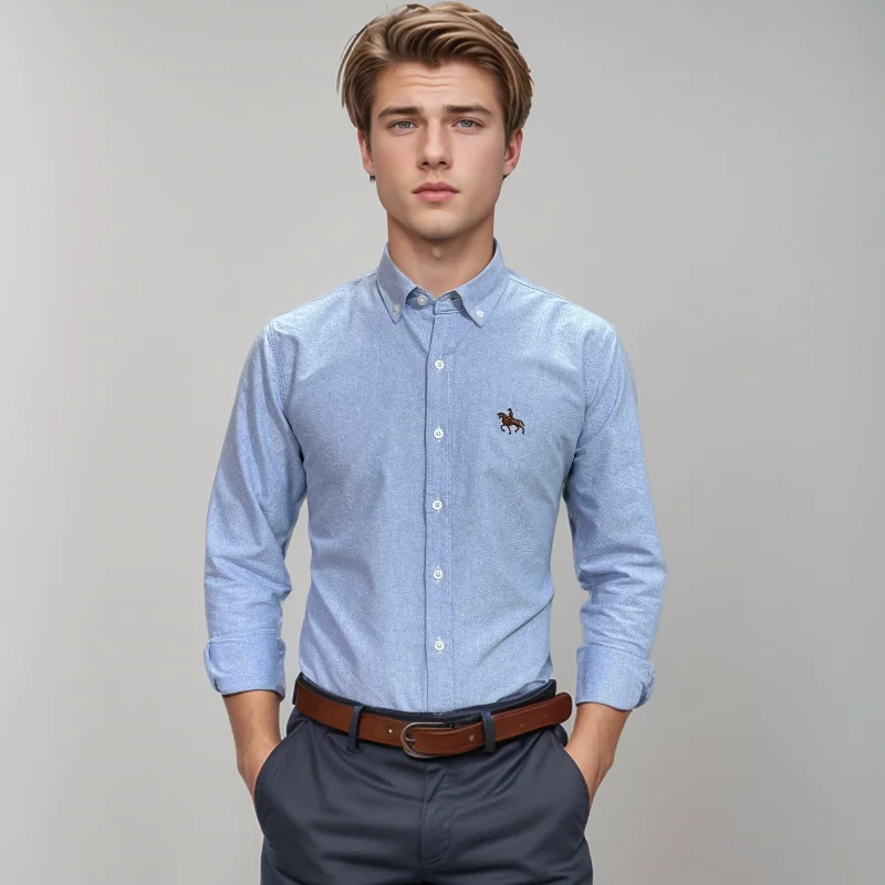 

New 100% Cotton Oxford Shirt For Men's Long Sleeve Solid Casual Business Regular-Fit Formal Dress White Shirts Social Blouse 6XL