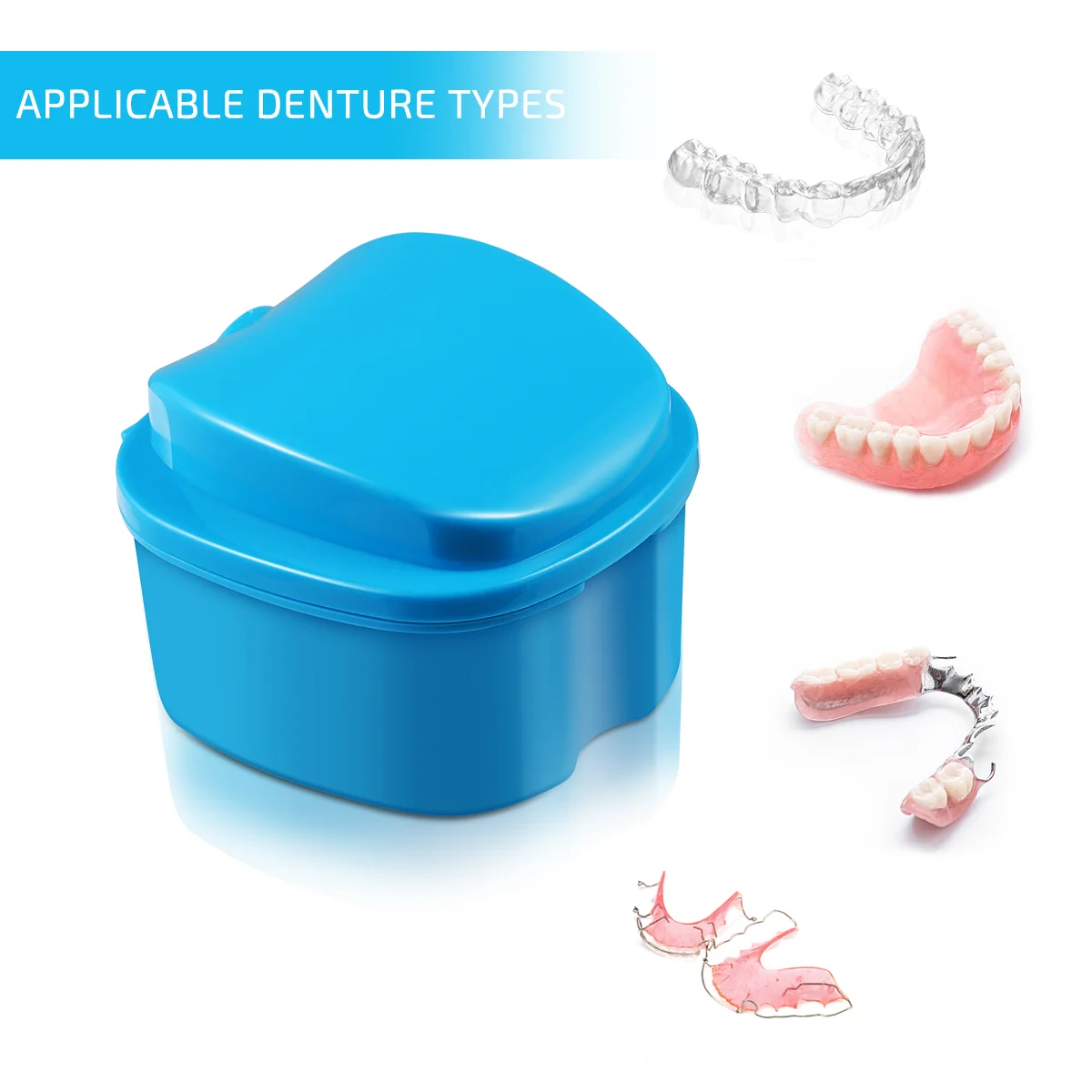 ROSENICE Denture Bath Box Case Dental False Storage Case Box with Strainer (Sky-blue) denture box case