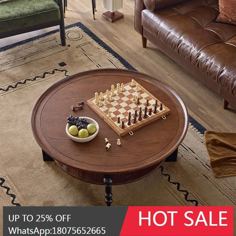 

MJY French Retro Solid Wood Coffee Table Round Tea Table Chinese Style Small Table Home Use Ancient Style American Style