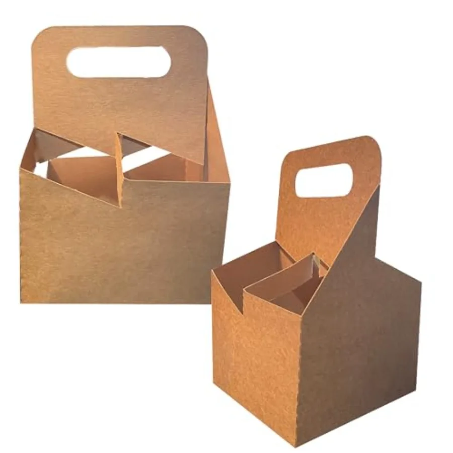 

4 Cup Drink Carrier with Handle Kraft Paperboard Cup Holder Disposable Cup Holder for Hot or Cold Drinks Cup Carrier for Food D