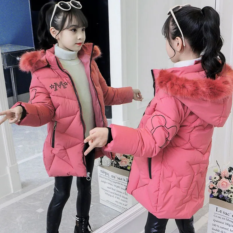 Winter Girls Jacket Letter Printing Thick Keep Warm Cold Protection Detachable Hooded Windbreaker Coat For 4-12Y Fashion Coats