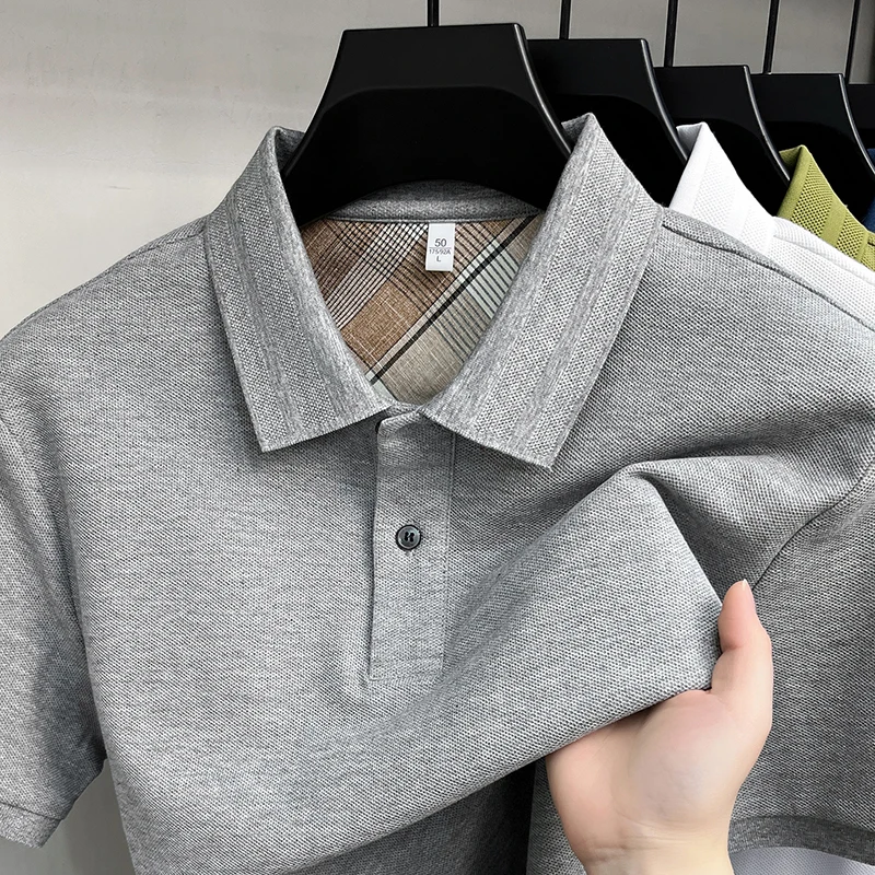 

100% pure cotton short sleeve polo shirt high-end brand solid color breathable men's T-shirt summer comfort casual versatile top