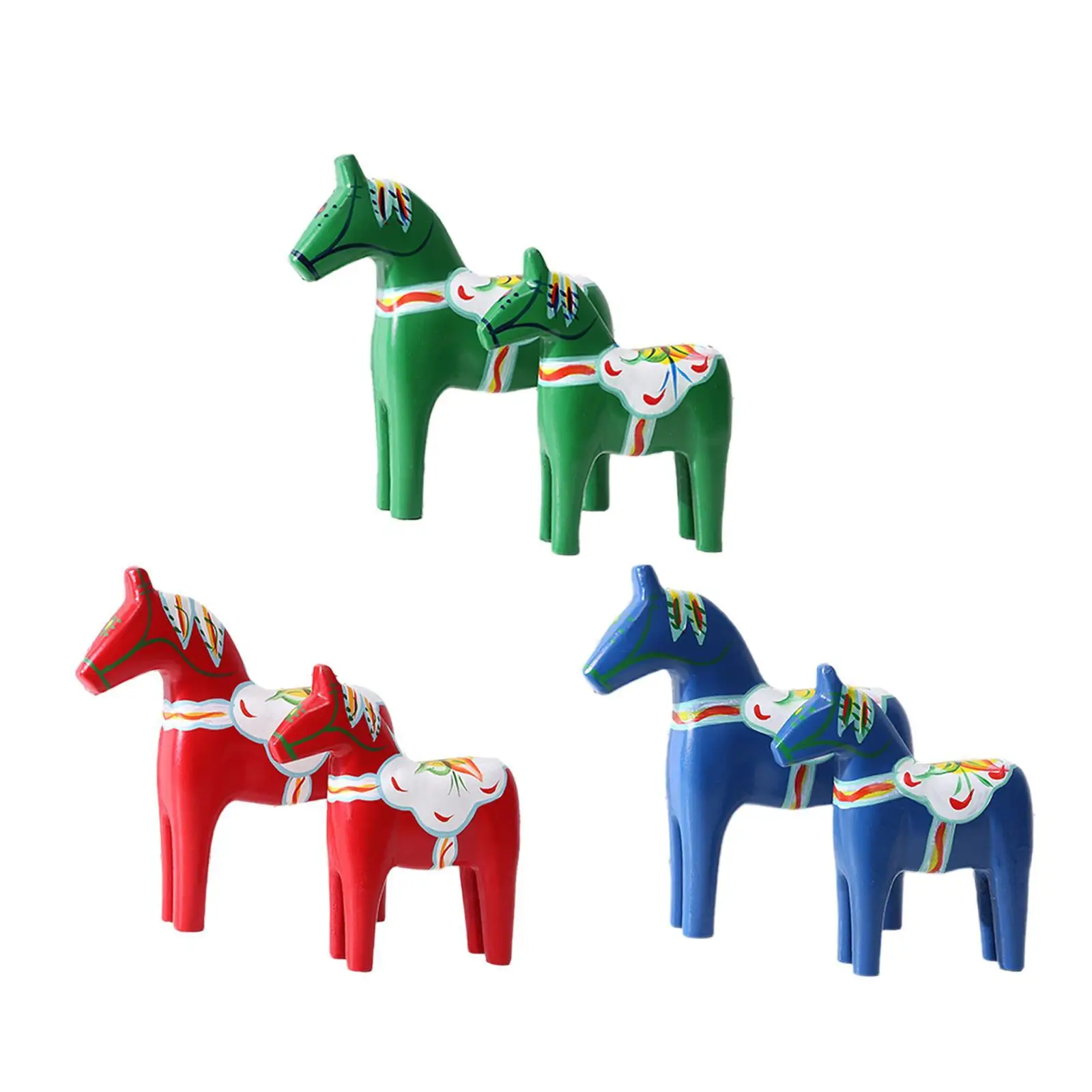 2x Dala Horse Ornaments Dalecarlian Wooden Horse Novelty Decorative Housewarming Art Craft Dala Horse Wood Sculptures