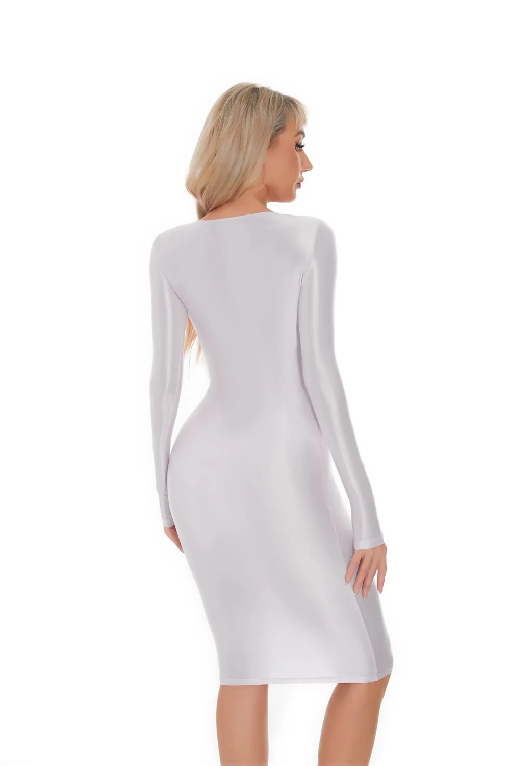 M XL Langarm Glänzendes Midi-Kleid Strumpfhosen-Paket Hüftminirock Sexy Clubwear Vestido Bodycon-Kleider Bodystocking Robe – Detail 27