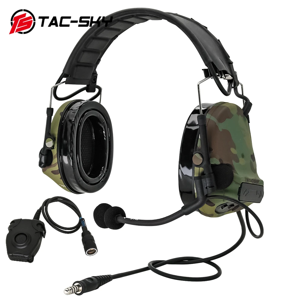 TS TAC-SKY C3 Electronic Ear Protection Noise Canceling Tactical Headset Silicone Earmuffs COMTAC III Headset +6-Pin PTT