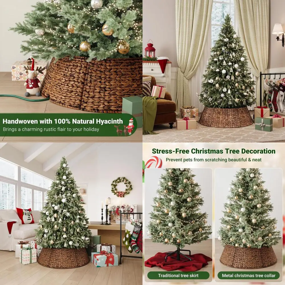 

Woven Rattan Christmas Tree Collar, Stylish Hyacinth 6-Piece Tree Skirt, Wicker Base Cover with Cord Cut-Out for Home Decor and