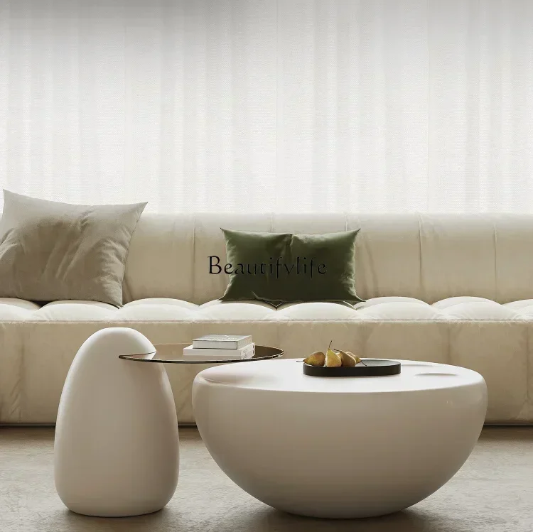 

LItalian minimalist cute cat claw coffee table light luxury round coffee table cream silent wind