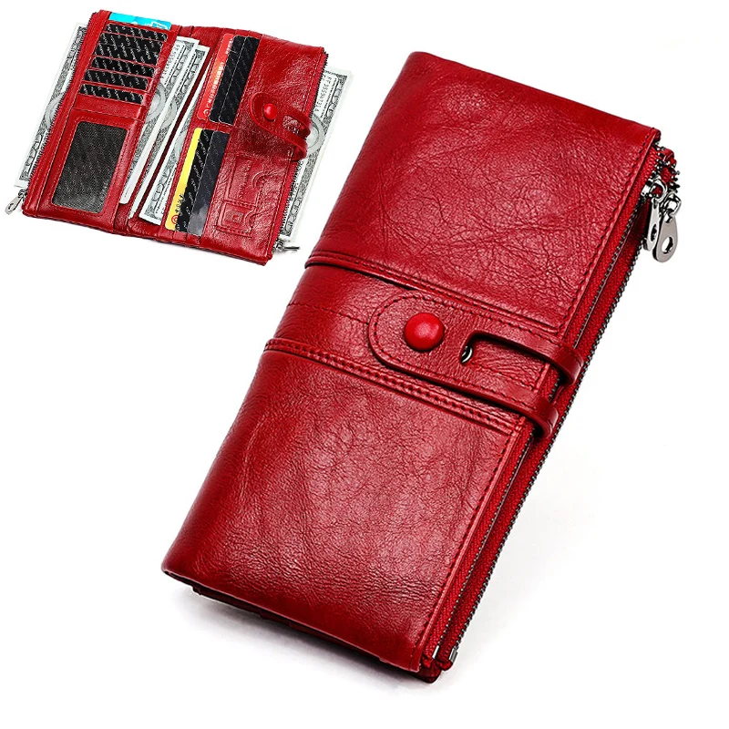 

Luxury Genuine Leather Long Wallets for Women RFID Anti-theft Brush Retro Card Holder Purse Money Clip Coin Purse Clutch Wallet