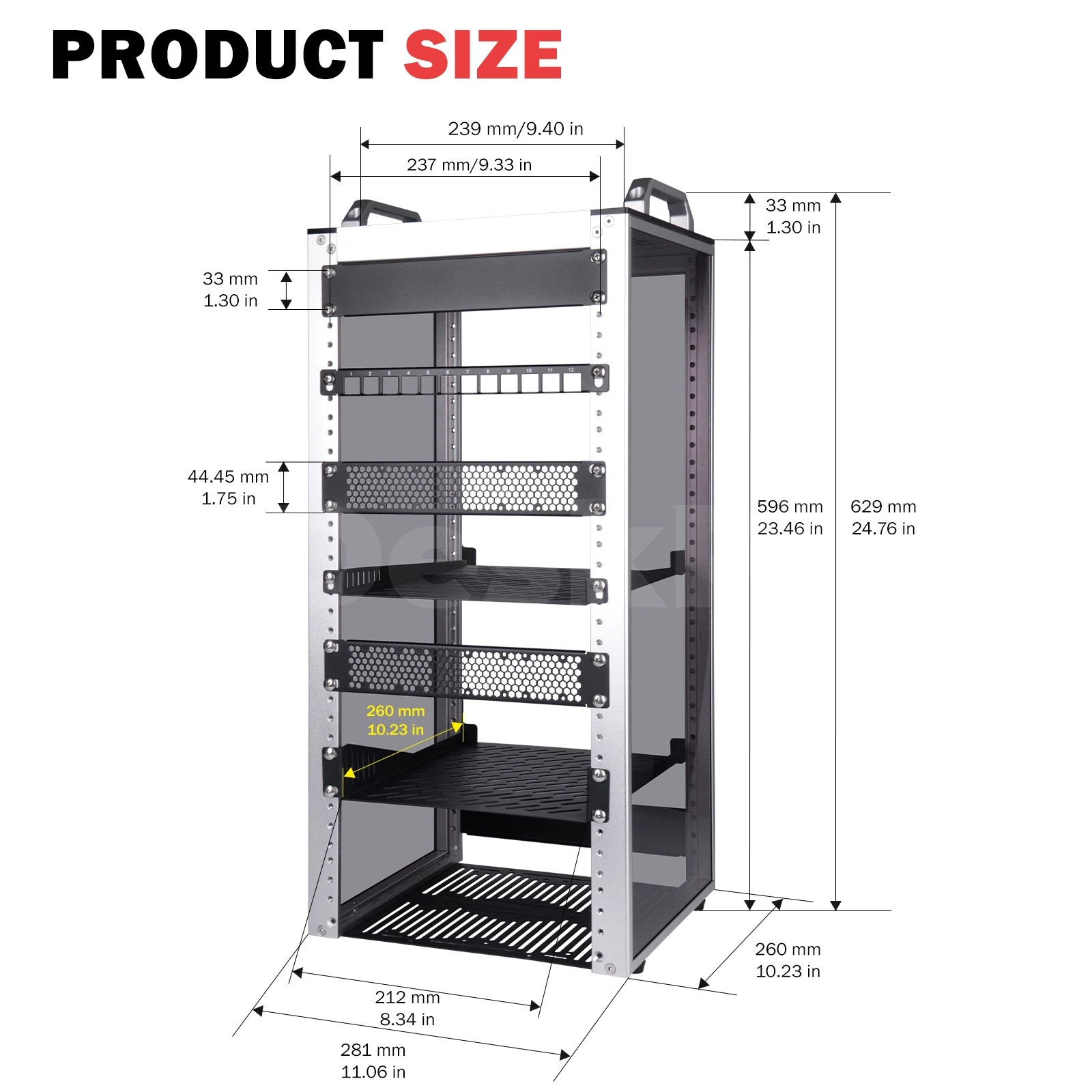 Versão DeskPi RackMate T2 Light, gabinete de servidor 12U de 10 polegadas para rede, servidores, equipamentos de áudio e vídeo