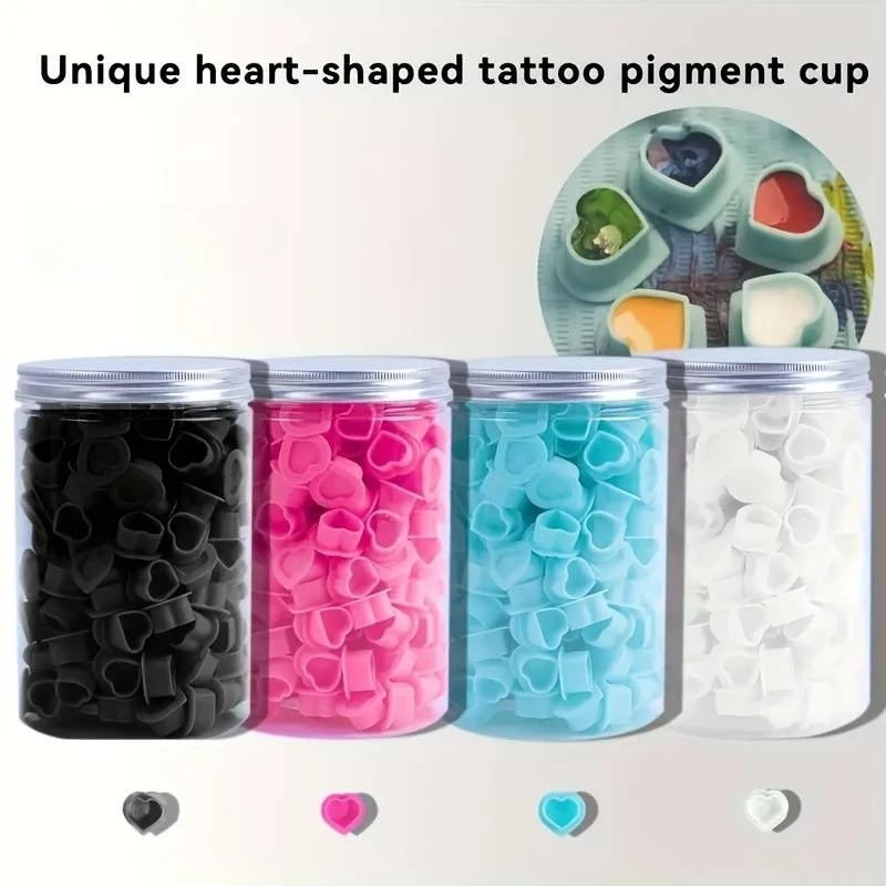 200pcs Heart-shaped Tattoo Silicone Cup Disposable Ink Cup Eyebrow Pigment Makeup Multi-color Storage Cup Tattoo Supplies Gift
