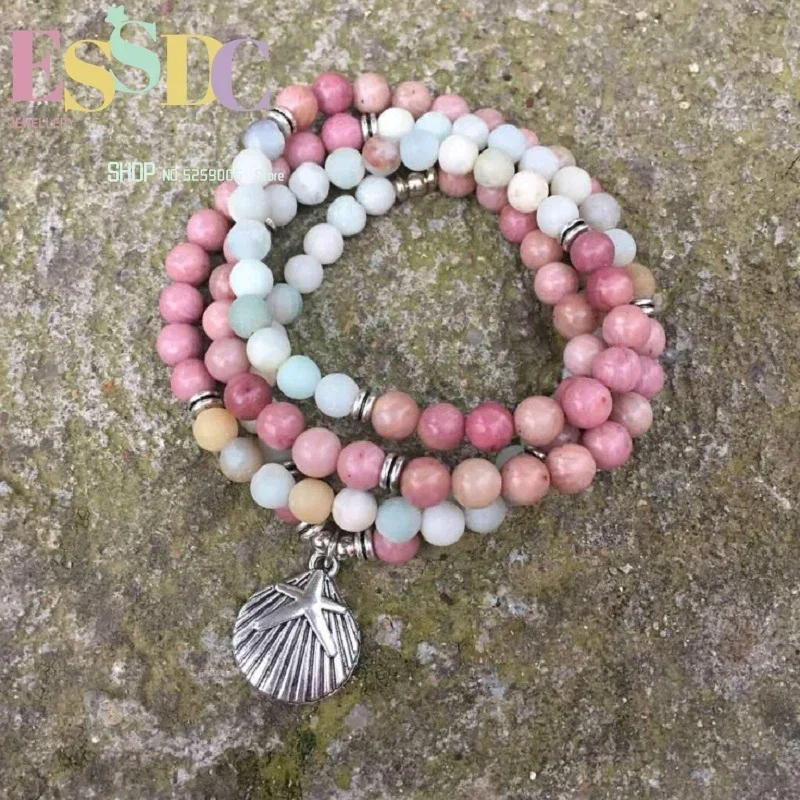 New Design Women Summer Jewelry 108 Mala  Red Beads  or Necklace High Quality Starfish Shell Charm Yoga Bracelet