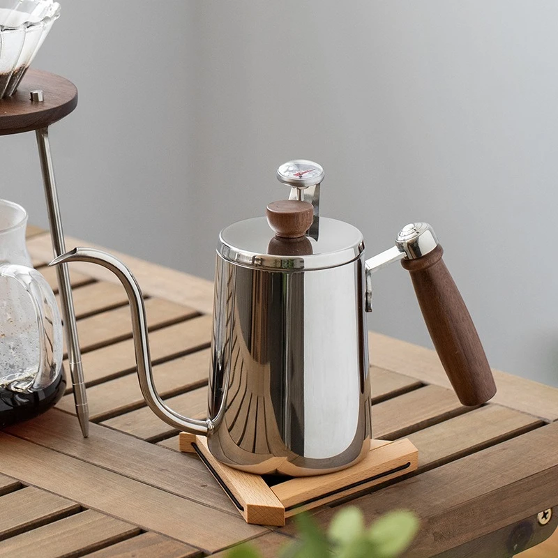 Household and commercial stainless steel hand-brewed coffee pots with graduated wooden handles