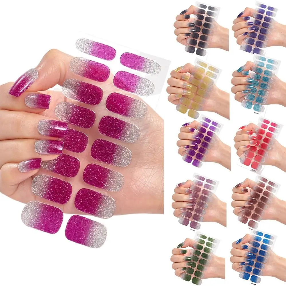 14/16tips Blue Diamonds Nail Art Stickers Collection Manicure DIY Semi Cured Gel Nail Polish Strips Wraps Nail Art Making Decor