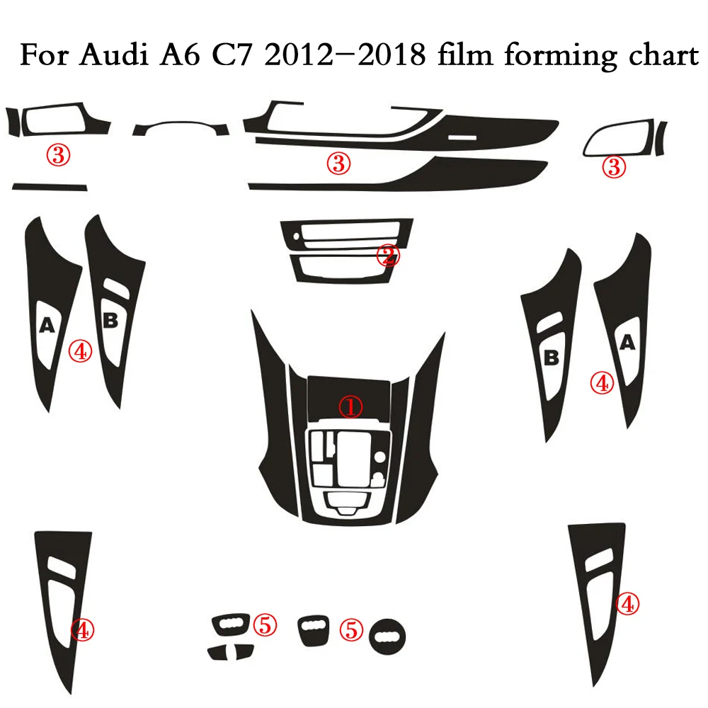 Für Audi A6 C7 2012-2018 Innenraum Mittelkonsole Türgriff 3D/5D Carbonfaser-Aufkleber, Auto-Styling-Zubehör – Detail 4
