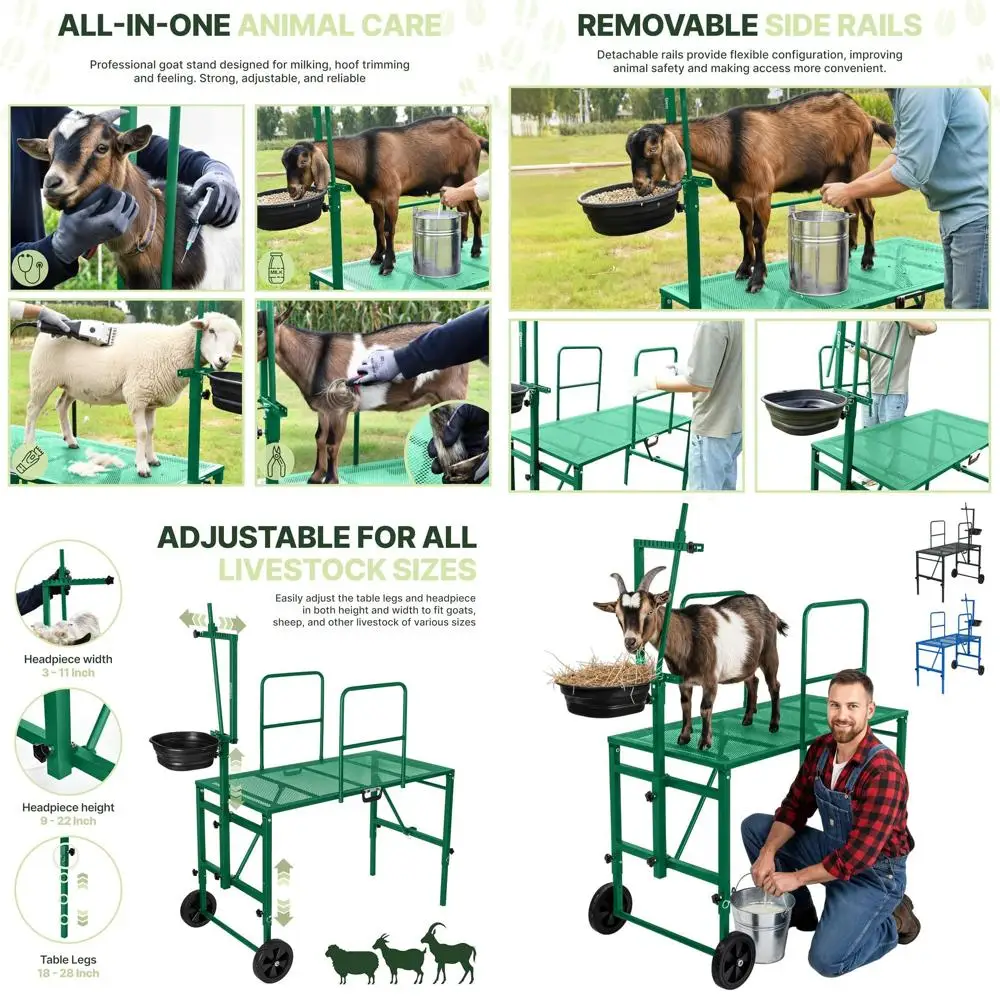 

Регулируемая подставка для коз с ножками, перекладинами, колесами и аксессуарами для стрижки, для интенсивного использования