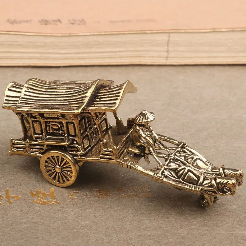 Solid Brass Vintage Creative Horse Carriage Figurine Decorative Collectible