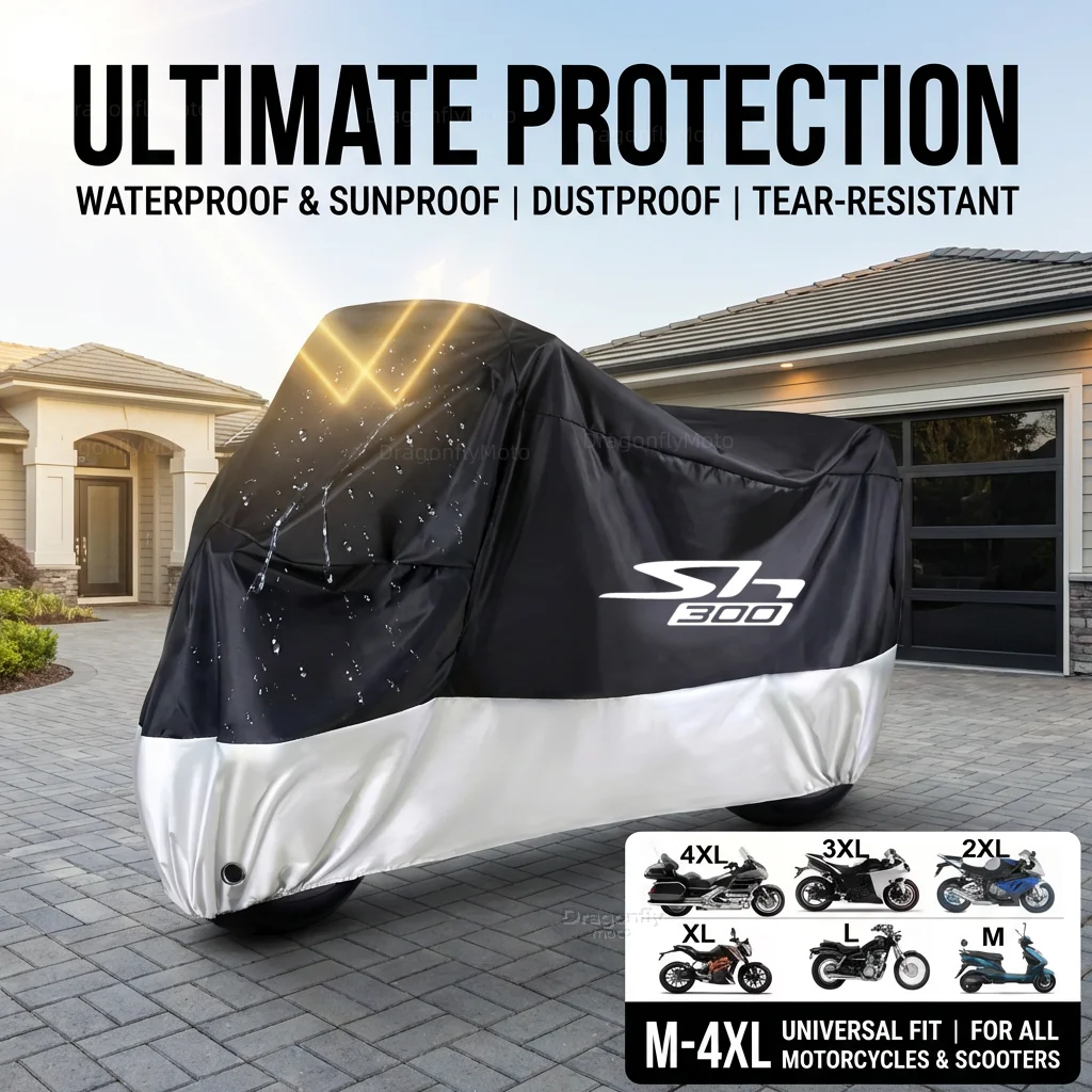 

For Honda SH300 SH 300 SH300I SH 300I I All Season Motorcycle Cover Silver Black Waterproof Dustproof UV Protection