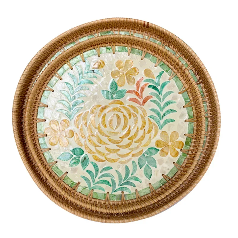 Rattan shell tray light luxury color shell disc Nordic creative fruit tray household snack storage tray