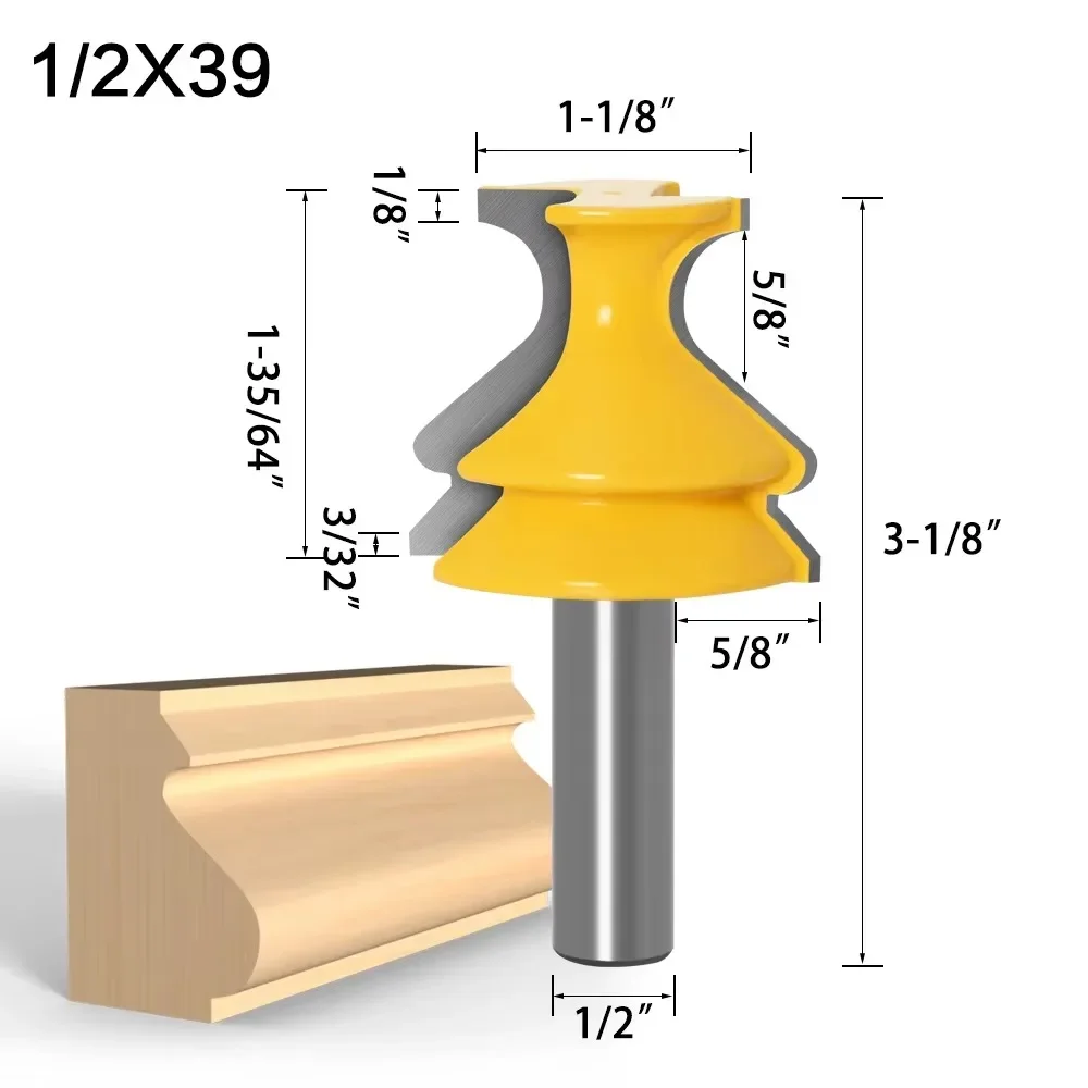 1pcs 8MM 12mm 1/2 inch Shank Architectural Molding Handrail Router Bits Set Casing Base CNC Line Woodworking Cutters Face Mill