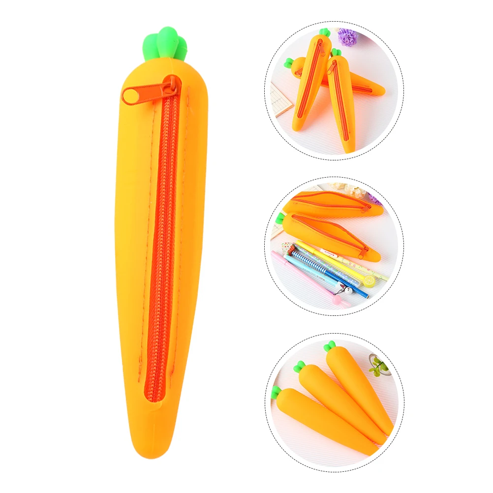 

Carrot-shaped Pencil Case Pouch Cartoon Student Stationery Bag Silica Gel School