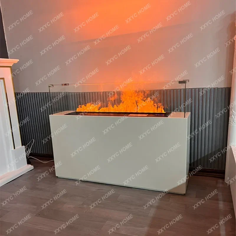 Light Luxury Solid Wood Fireplace Modern Simple Cream White Background Wall Humidifier Atomizing Fireplace