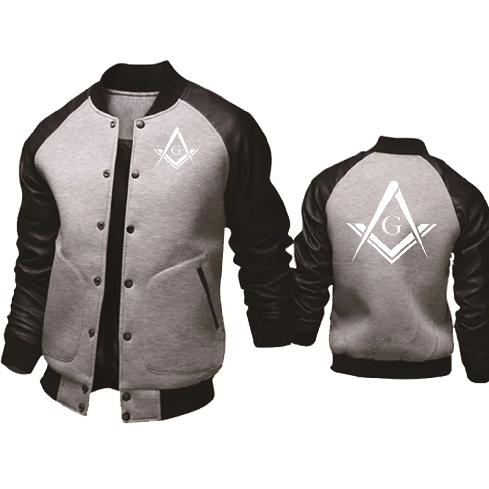 Spring Autumn Men\'s Jacket Mason Freemasonry Print Splicing Sportswear High Quality Fashion Men\'s Baseball Uniform Men\'s top