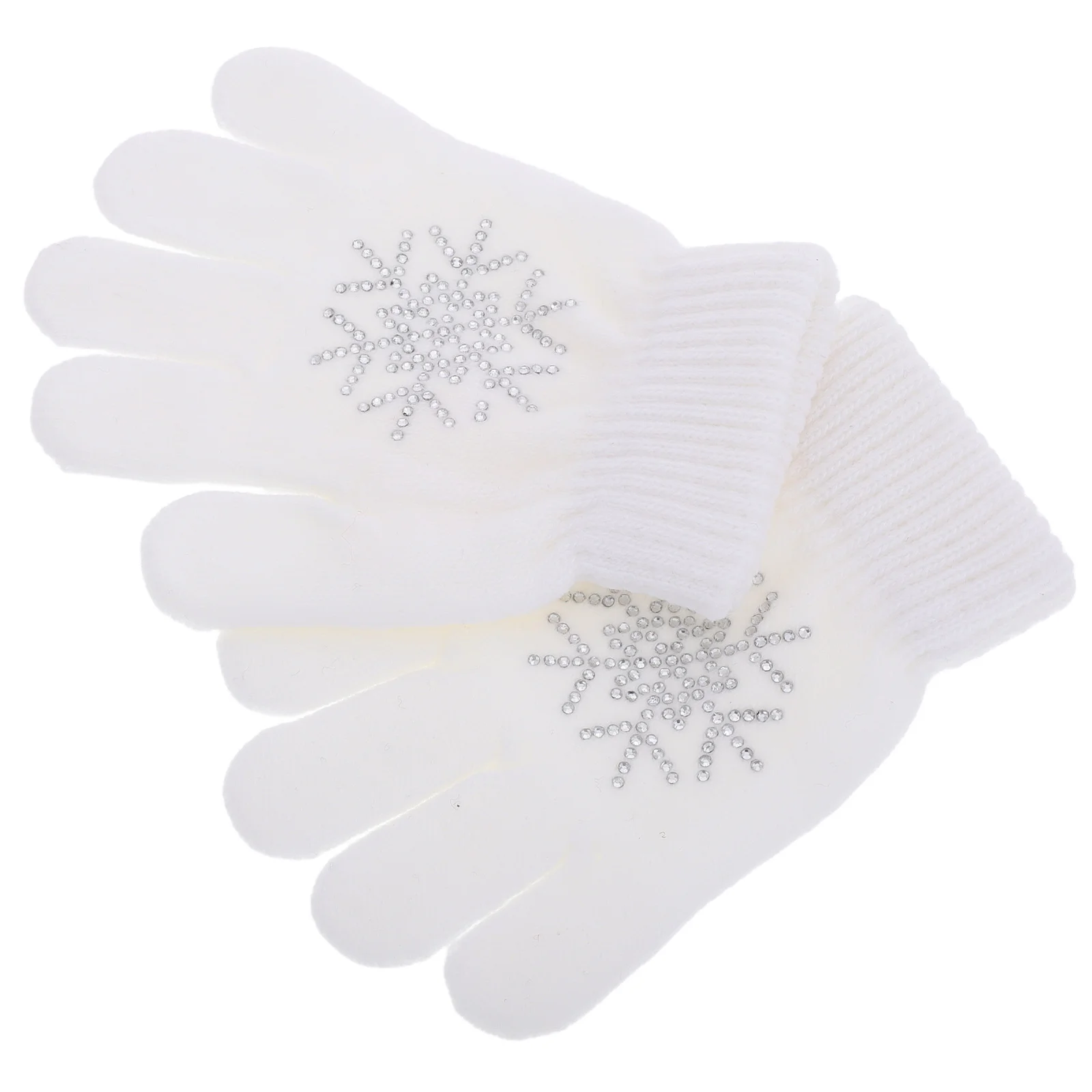 

Ice Skating Gloves Knit Mittens Rhinestone Coating Kids Anti Slip Nonstick Winter Practice Competition Snowflake Design Ski Gear