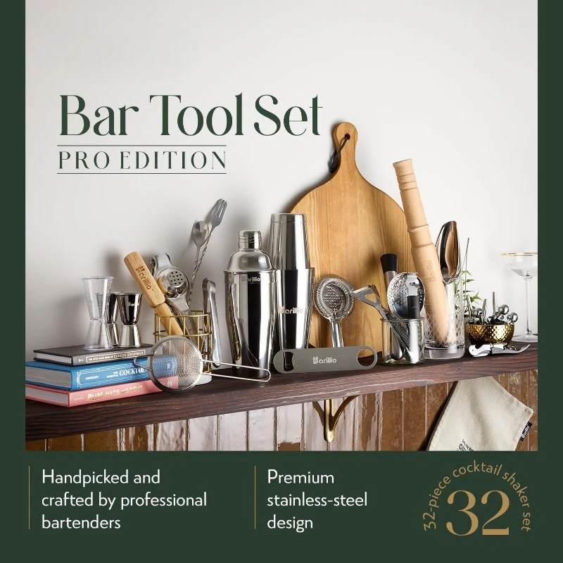 Bar Tool Set Pro Edition - Stainless-Steel Cocktail Shaker Set - Mixology Bartender Kit w/Boston Shaker