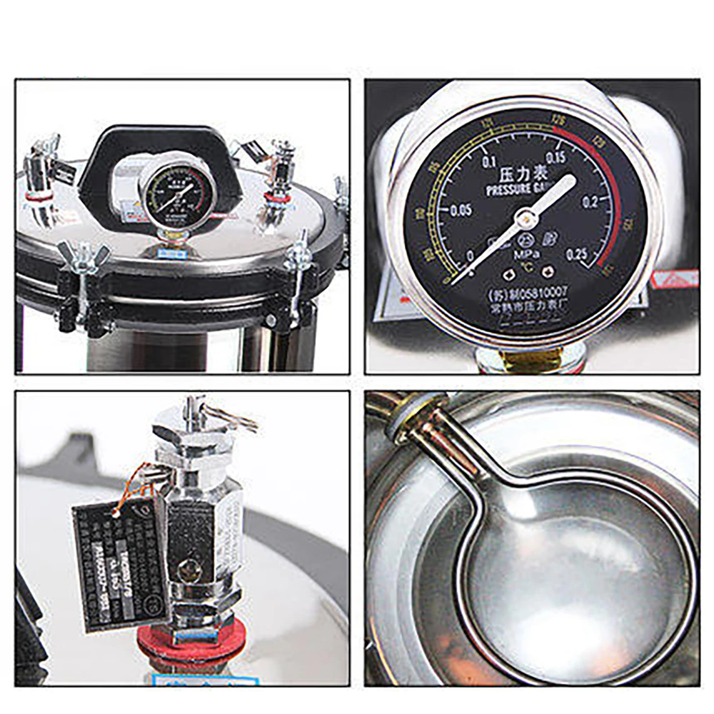 8L Portable Stainless Steel Heating Autoclave High Pressure Sterilizer Sterilization Pot Pressure Steam