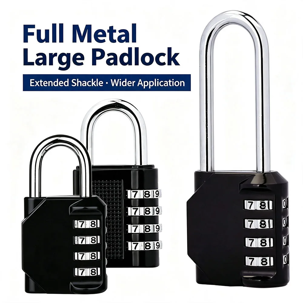 4 Digit Long Shackle Combination Padlock Waterproof Outdoor Password Security Lock for Gym Locker Locker Fence Gate Lock