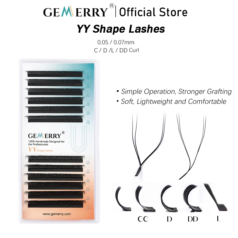 Gemerry YY Shape Eyelash Extensions L/M/DD Curl Two Tip Fox Eyes Premade Fan Lashes Matte Black Eyelash Makeup Supplies Natural