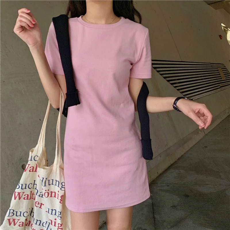Women Harajuku Mini Short Sleeve Dress Woman Clothing Black Pink Casual Y2k Clothes Fashion Summer Short Dresses for Women 2024