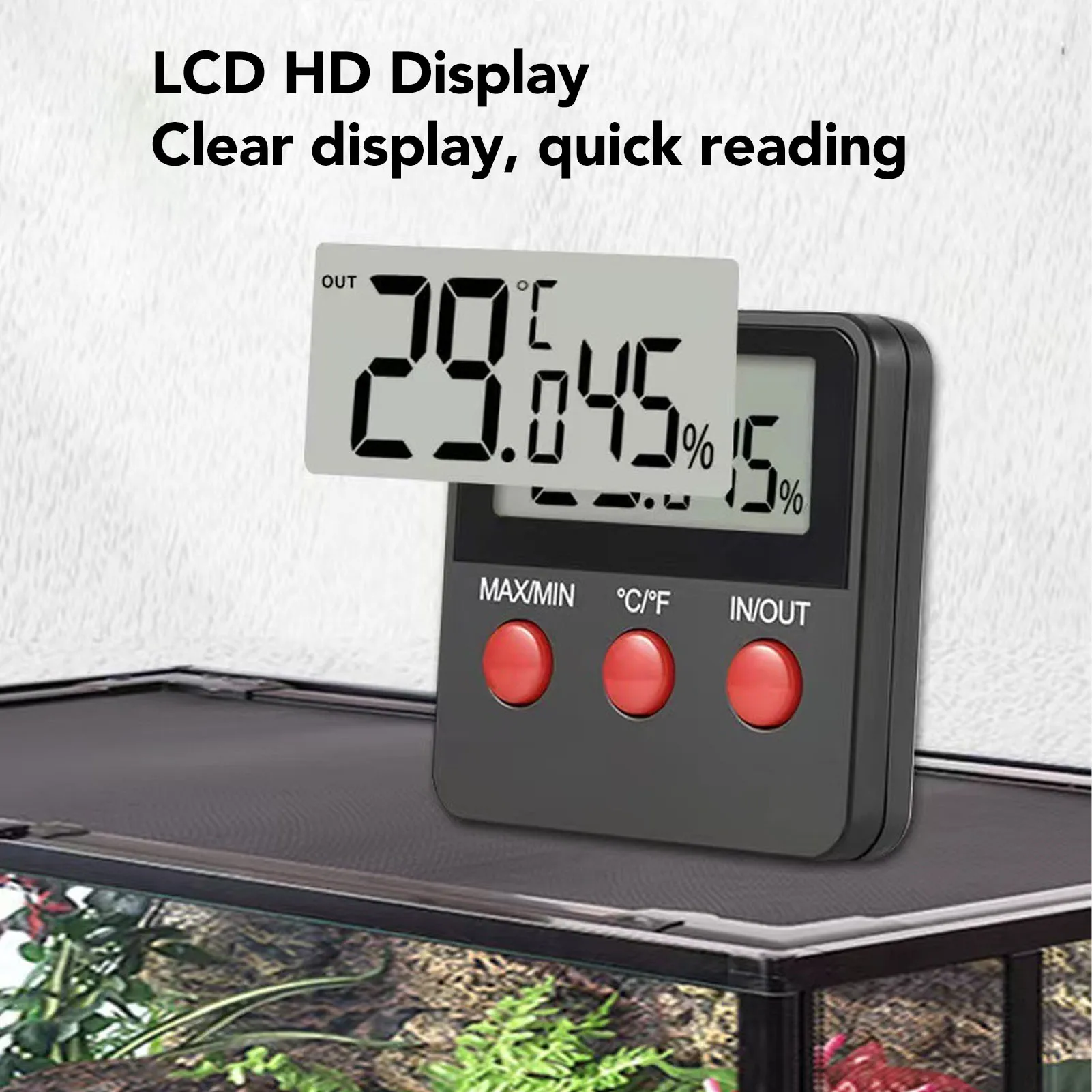 Temperature and Humidity Meter High Sensitivity Digital Hygrometer Monitor 2 External Probes 10-95%RH for Reptile Water