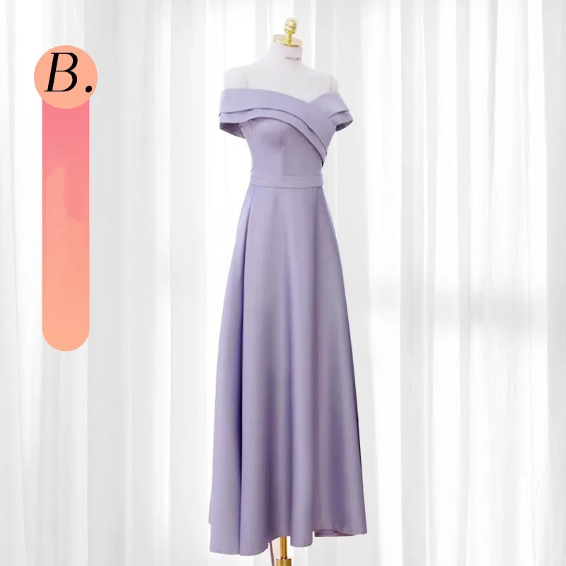 Elegante bruidsmeisjesgroep avondjurken slim fit satijn paarse kleur Koreaanse dames lange avondjurk bruiloft jurken