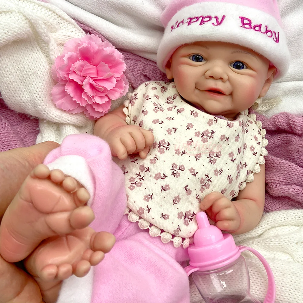 Adorable 17Inch Washable Newborn Bebe Girl/Boy Handmade Painted Silicone Reborn Baby Doll Spain Artist Realistic Blue Eyes Doll