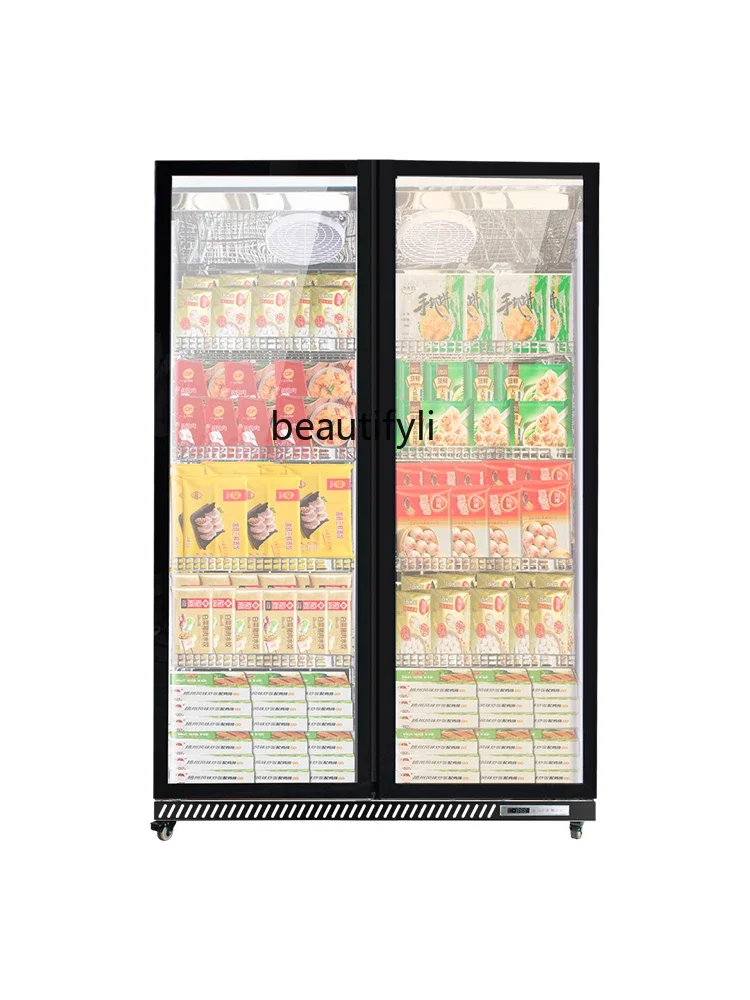 

Commercial Refrigeration Display Cabinet Frozen Meat Supermarket Upright Refrigerators Single Double Three-Door Freezer