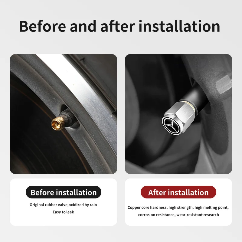 5pcs Metal Tire Valve Cap Dust Protection Cover Accessories For Mercedes Benz C180 C300 W124 W176 W177 C200 C260 GLC CLE CLA AMG view 5