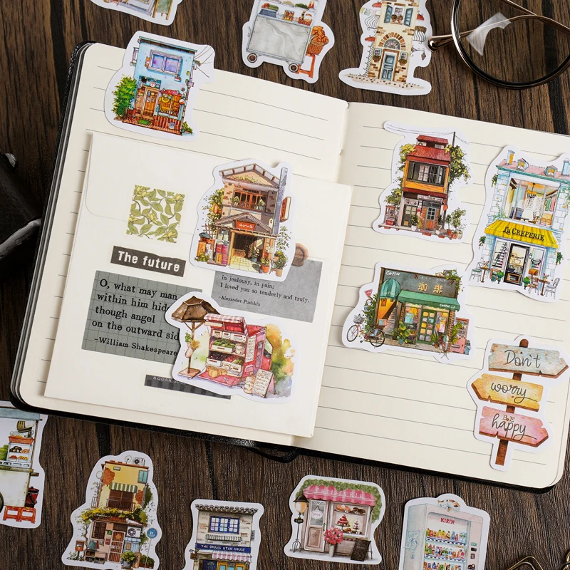 Etori Life 30 PCS Retro Japanese Architecture Student DIY Stationery Decoration Stickers Suitable for Diaries,Cups,Scrapbooks